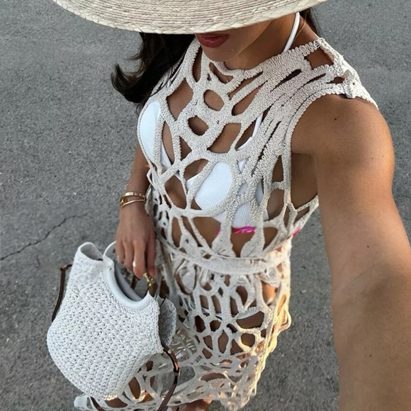 🦋 Bloggers Favorite 🦋 NWT Zara Asymmetric Crochet Dress Size M - Picture 3 of 12